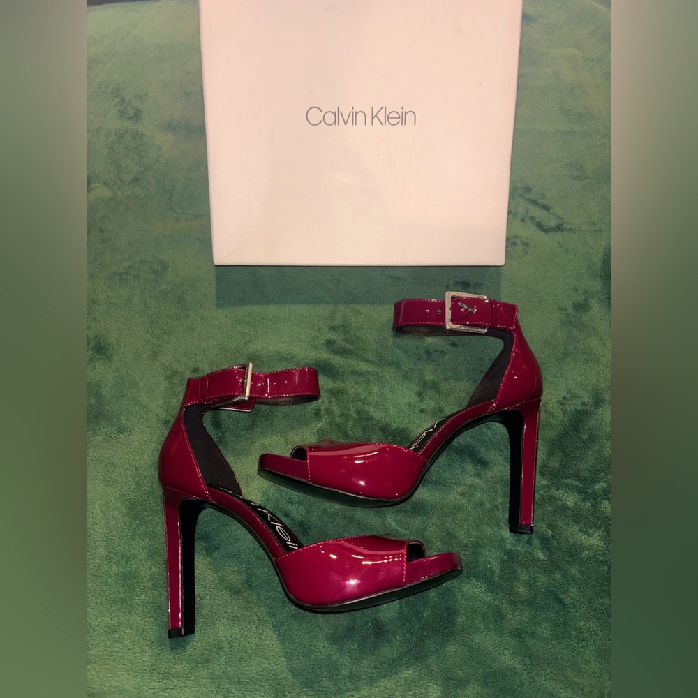 Calvin Klein Marinda Patent Red Rock Heels Size 7.5 Brand New In Box